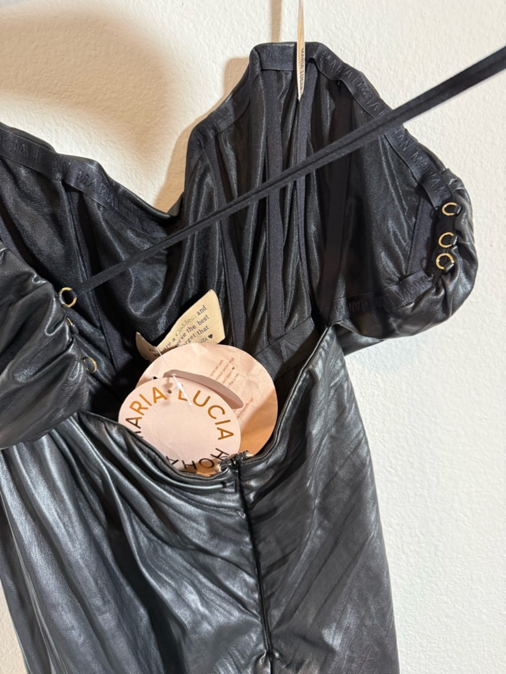 Maria Lucia Hohan Abigail Midi Faux Leather Strapless Luxury Evening Cocktail - Picture 5 of 13